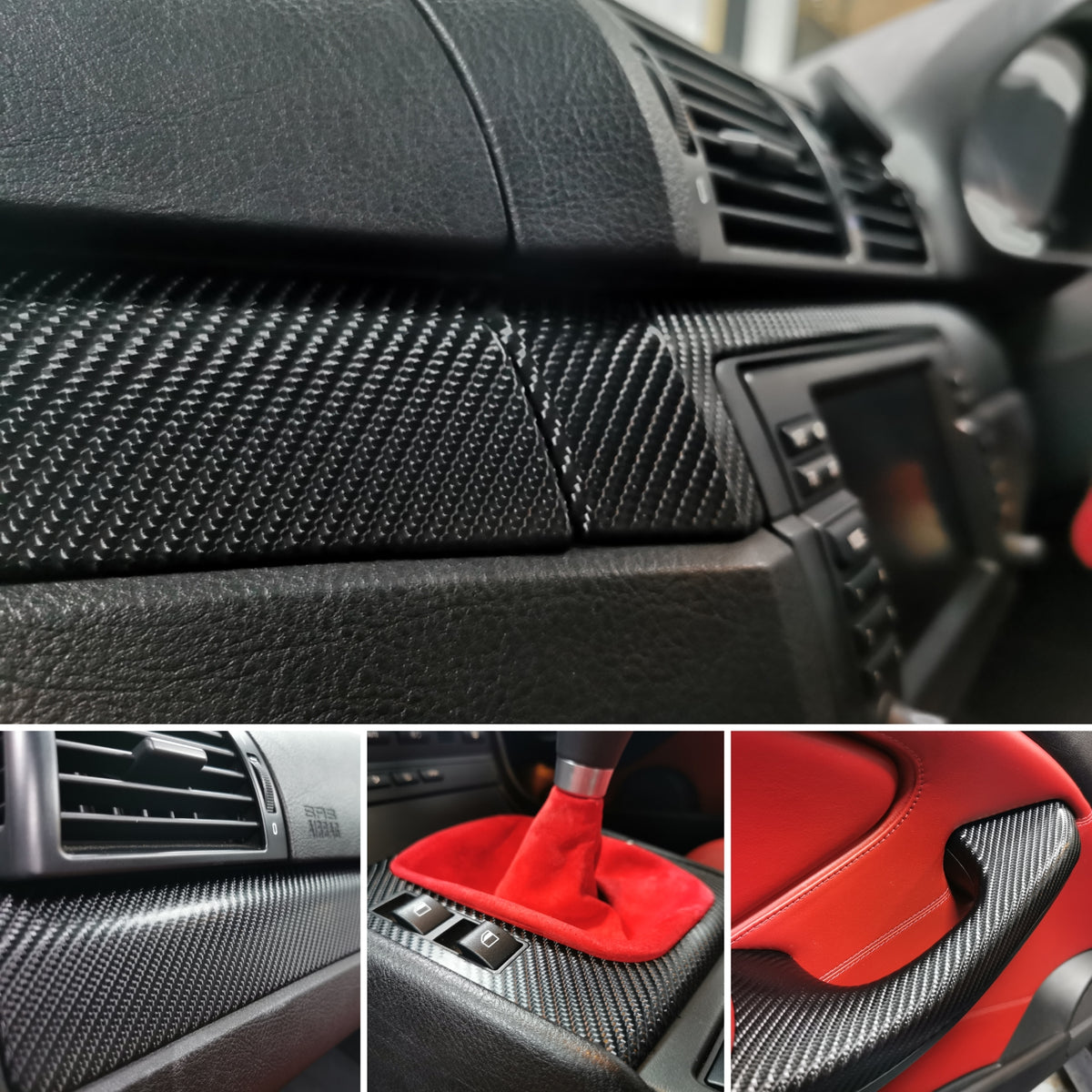 REMOVAL, WRAP & REFIT SERVICE - BMW E46 COUPE / CONVERTIBLE INTERIOR TRIM SET - BLACK 4D GLOSSY CARBON