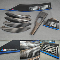 BMW F30 F31 F36 INTERIOR TRIM SET - TEXTURED CARBON / ALCANTARA STYLE  / BLUE ACCENT