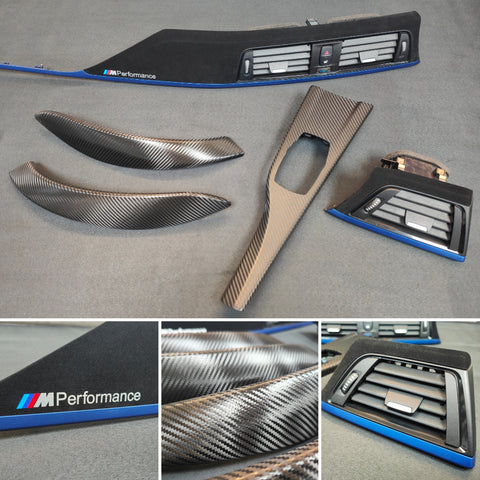 BMW F32 / F82 M4 CUSTOM INTERIOR TRIM SET - ALCANTARA CARBON / ALCANTARA STYLE  / BLUE ACCENT