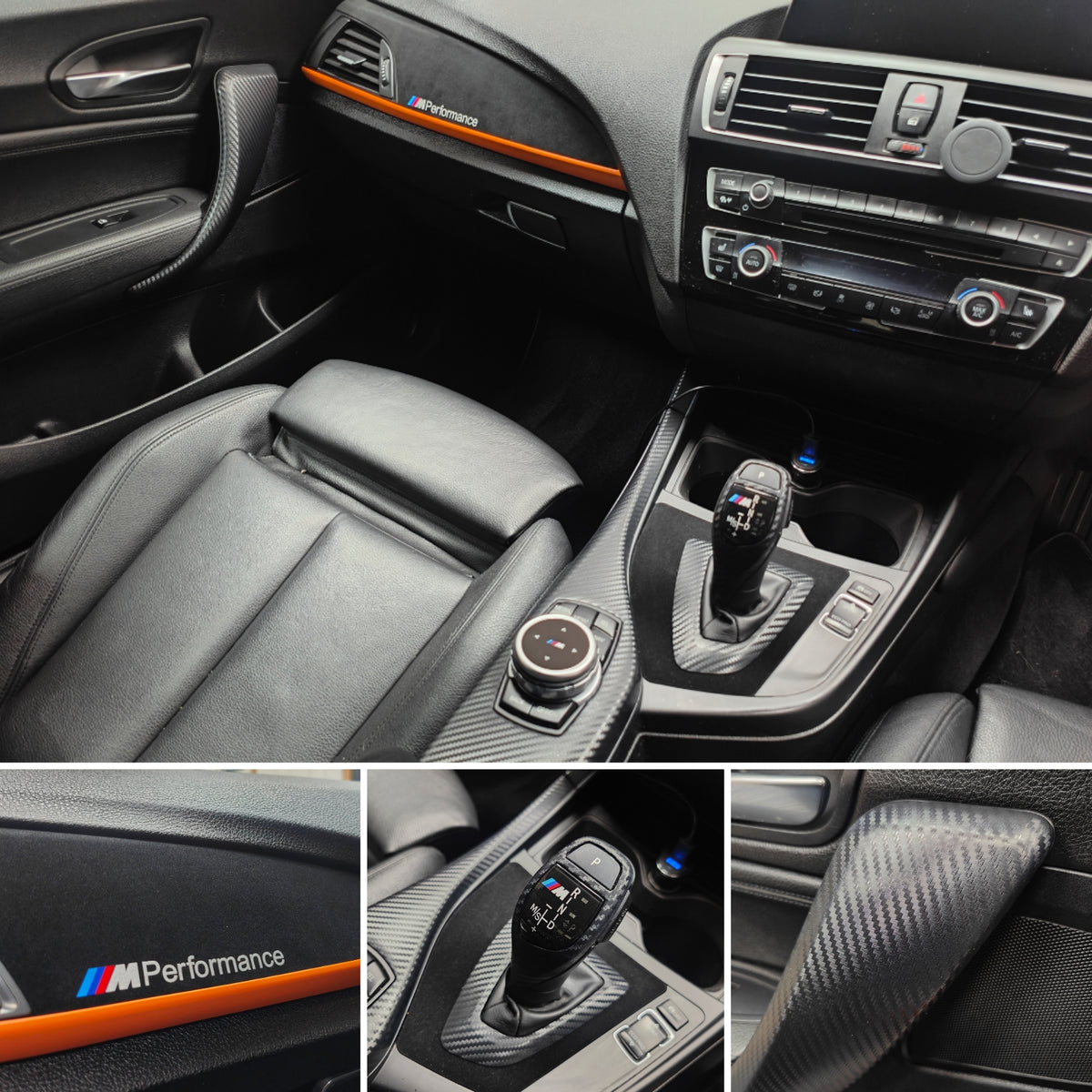 WRAPPING SERVICE - BMW F20 F21 F22 F23 CUSTOM INTERIOR TRIM SET - 3D CARBON / ALCANTARA / ORANGE ACCENT