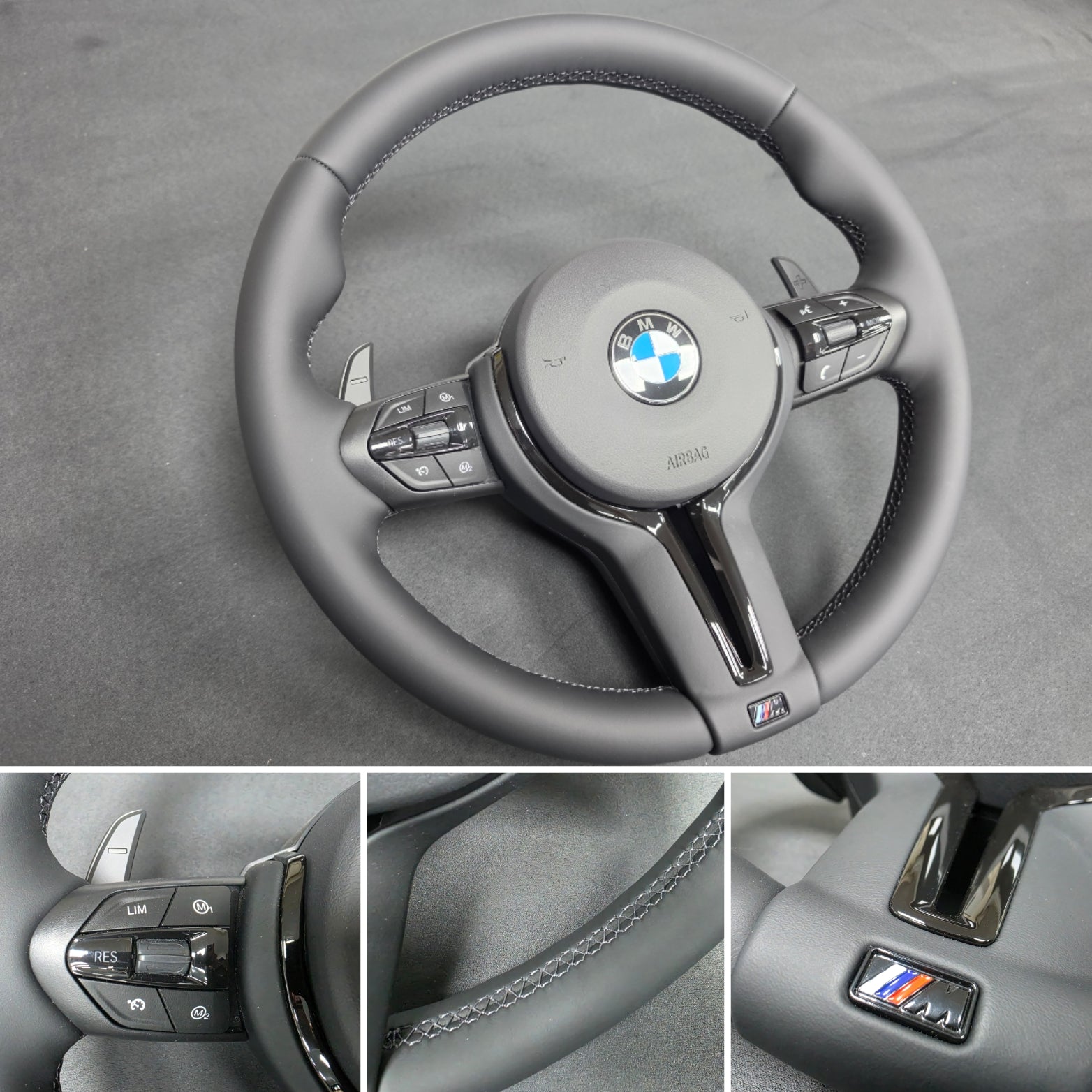 BMW F-SERIES NAPPA LEATHER BLACK STITCH / BLACK OUT / M4 FASCIA STEERING WHEEL - BMW 1 2 3 4 5 X SERIES (2)