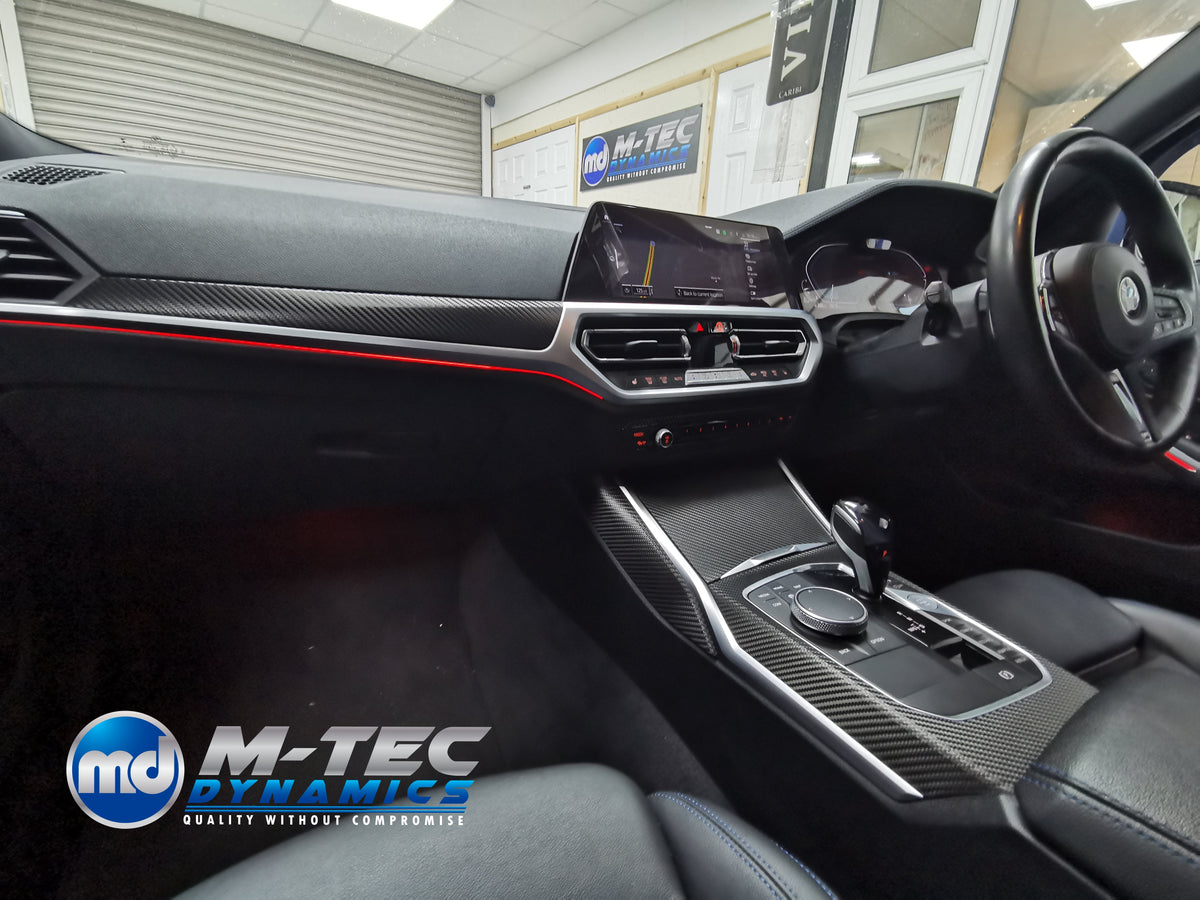WRAPPING SERVICE - BMW G20 G21 G22 G26 GC INTERIOR TRIM SET - DEEP TEXTURED GLOSSY BLACK CARBON