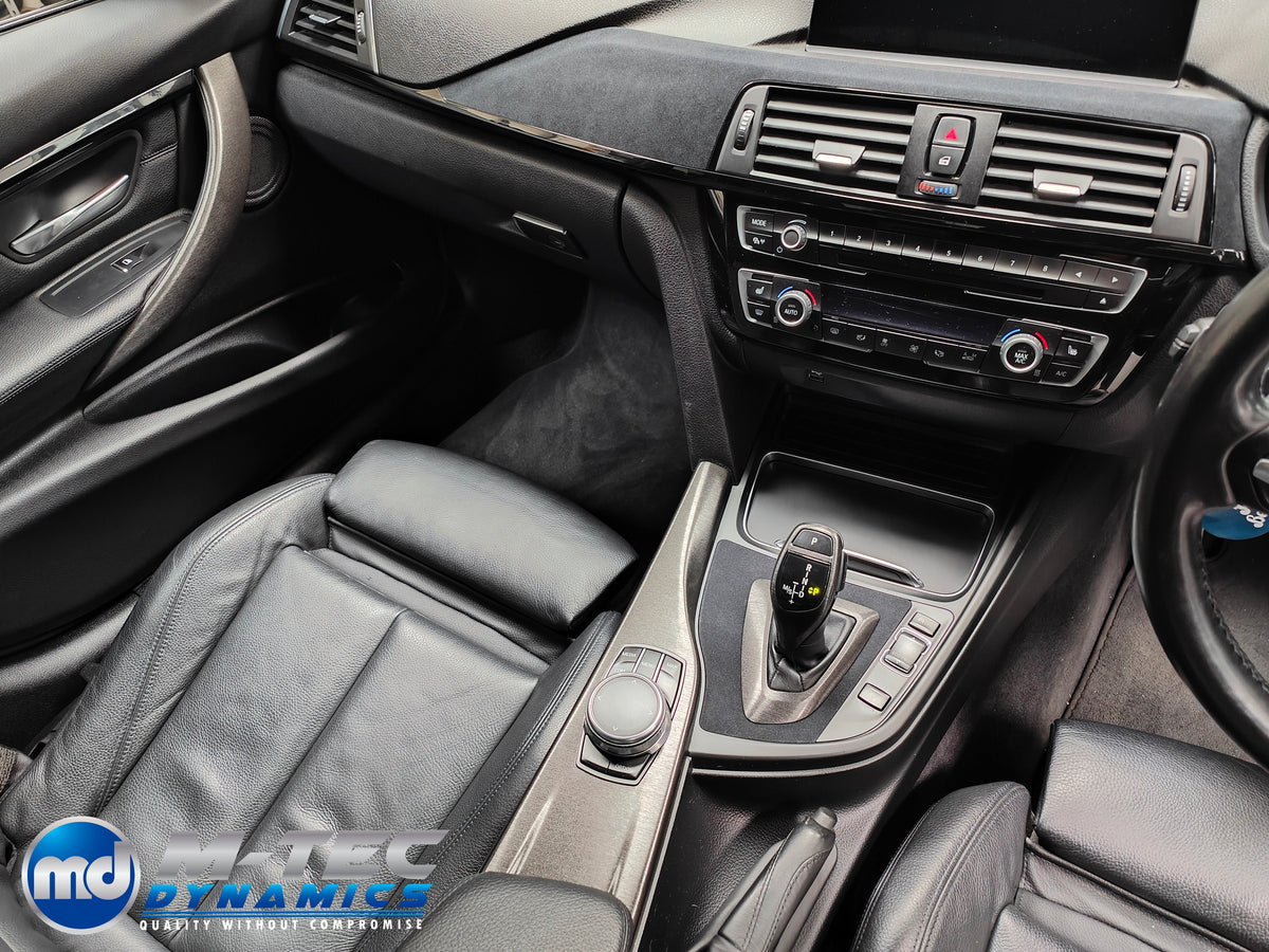 WRAPPING SERVICE - BMW F3X INTERIOR TRIM SET - BLACK BRUSHED ALUMINIUM / ALCANTARA - (F30 F31 F32 F33 F36)