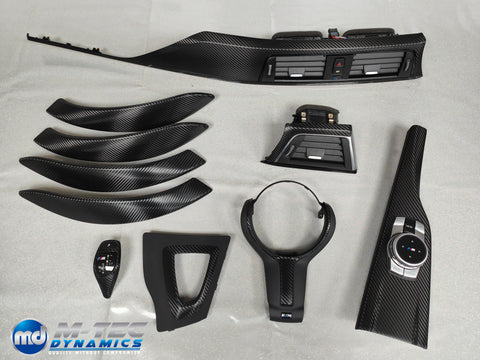 WRAPPING SERVICE - BMW F3X INTERIOR TRIM SET - DEEP TEXTURED GLOSSY CARBON / GLOSS BLACK ACCENT (MTD-TEX) - F30 F31 F32 F33 F36