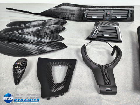 WRAPPING SERVICE - BMW F3X INTERIOR TRIM SET - DEEP TEXTURED GLOSSY CARBON / GLOSS BLACK ACCENT (MTD-TEX) - F30 F31 F32 F33 F36