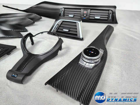 WRAPPING SERVICE - BMW F3X INTERIOR TRIM SET - DEEP TEXTURED GLOSSY CARBON / GLOSS BLACK ACCENT (MTD-TEX) - F30 F31 F32 F33 F36