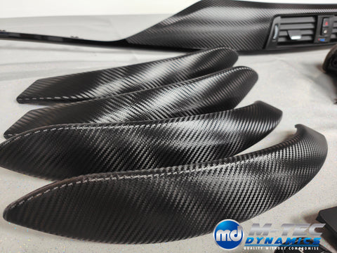 WRAPPING SERVICE - BMW F3X INTERIOR TRIM SET - DEEP TEXTURED GLOSSY CARBON / GLOSS BLACK ACCENT (MTD-TEX) - F30 F31 F32 F33 F36