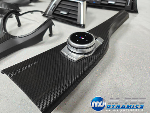 WRAPPING SERVICE - BMW F3X INTERIOR TRIM SET - DEEP TEXTURED GLOSSY CARBON / GLOSS BLACK ACCENT (MTD-TEX) - F30 F31 F32 F33 F36