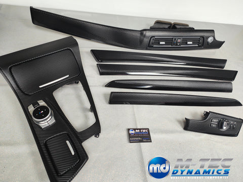 BMW F10 F11 AUTO INTERIOR TRIM SET - DEEP TEXTURED GLOSSY BLACK CARBON / BLACK ACCENT (MTD-TEX)