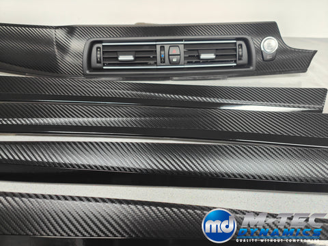 BMW F10 F11 AUTO INTERIOR TRIM SET - DEEP TEXTURED GLOSSY BLACK CARBON / BLACK ACCENT (MTD-TEX)