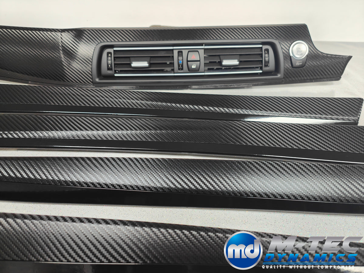 BMW F10 F11 M5 INTERIOR TRIM SET - TEXTURED GLOSSY BLACK CARBON / BLACK ACCENT (MTD-TEX)