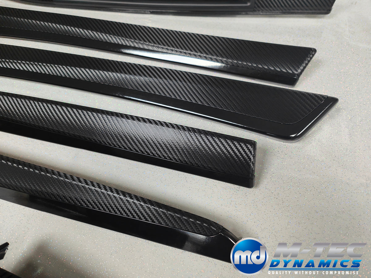 BMW F10 F11 AUTO INTERIOR TRIM SET - TEXTURED GLOSSY BLACK CARBON / BLACK ACCENT (MTD-TEX)