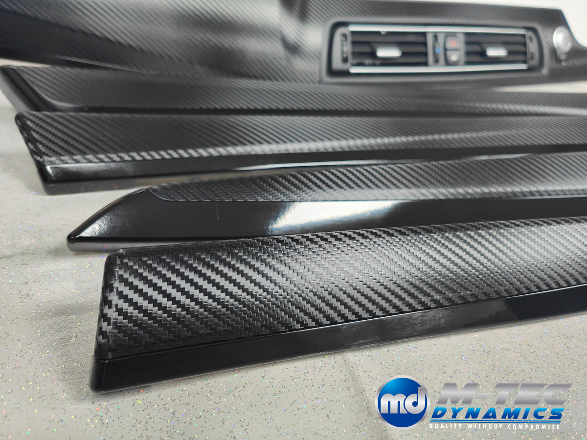 BMW F10 F11 AUTO INTERIOR TRIM SET - TEXTURED GLOSSY BLACK CARBON / BLACK ACCENT (MTD-TEX)