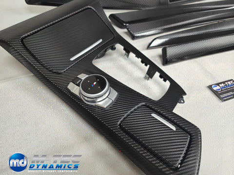 BMW F10 F11 AUTO INTERIOR TRIM SET - DEEP TEXTURED GLOSSY BLACK CARBON / BLACK ACCENT (MTD-TEX)