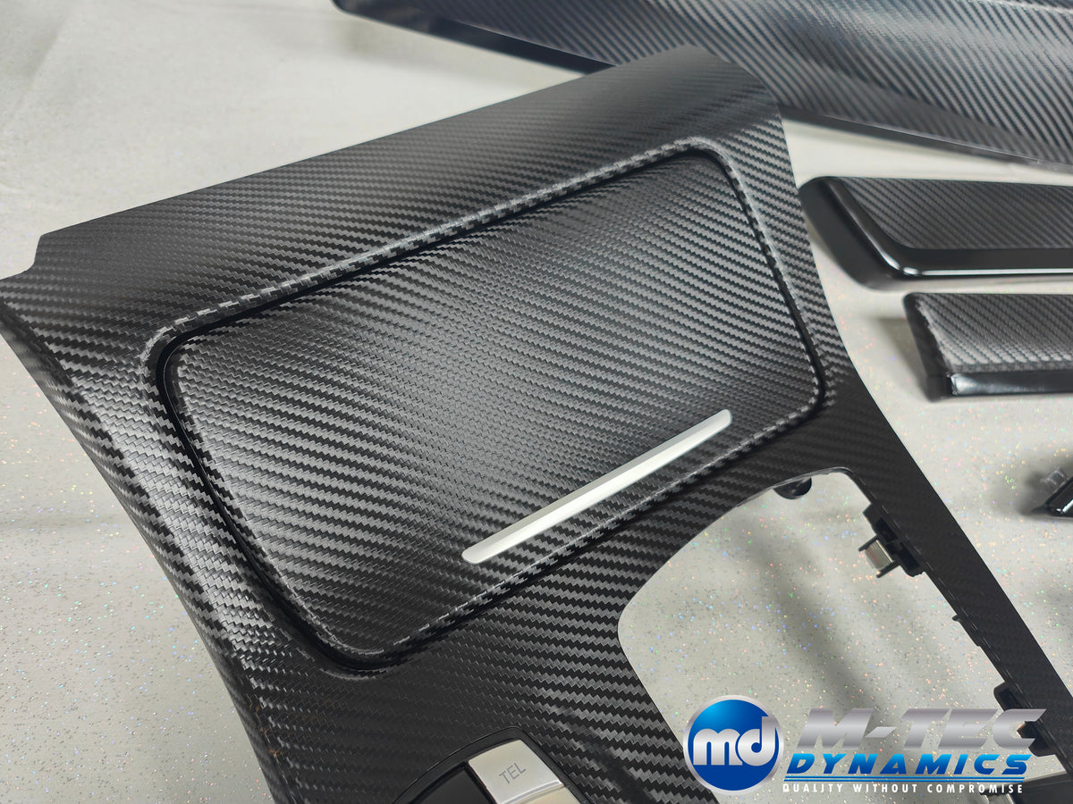 BMW F10 F11 AUTO INTERIOR TRIM SET - TEXTURED GLOSSY BLACK CARBON / BLACK ACCENT (MTD-TEX)