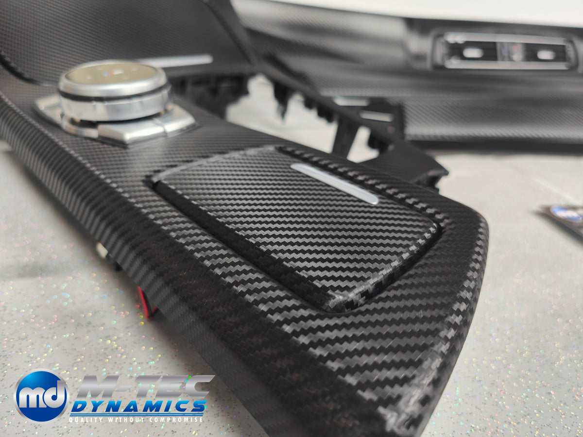 BMW F10 F11 AUTO INTERIOR TRIM SET - TEXTURED GLOSSY BLACK CARBON / BLACK ACCENT (MTD-TEX)
