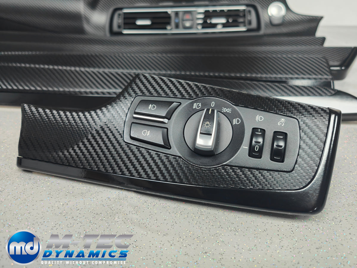 BMW F10 F11 M5 INTERIOR TRIM SET - TEXTURED GLOSSY BLACK CARBON / BLACK ACCENT (MTD-TEX)