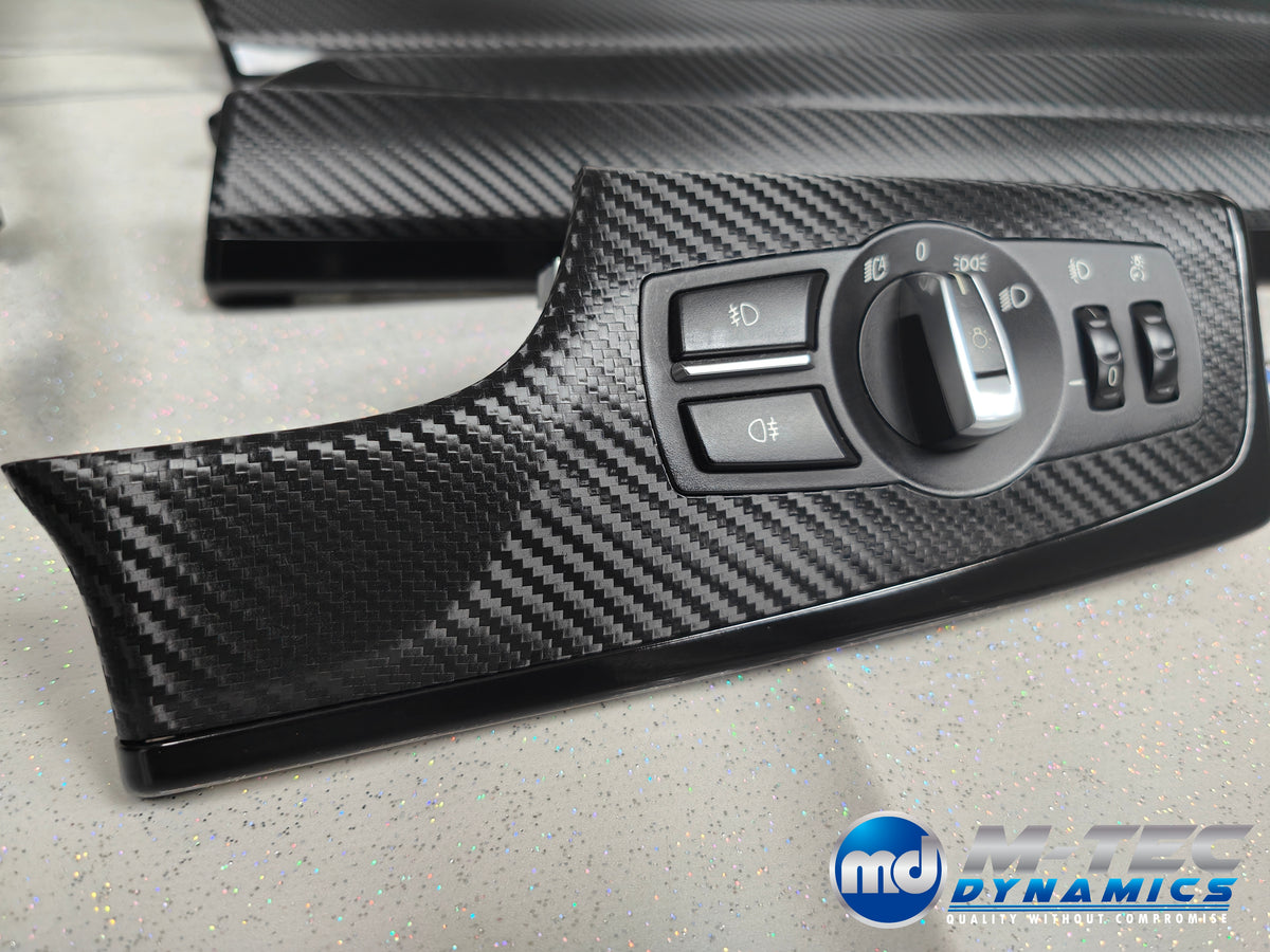 BMW F10 F11 AUTO INTERIOR TRIM SET - TEXTURED GLOSSY BLACK CARBON / BLACK ACCENT (MTD-TEX)