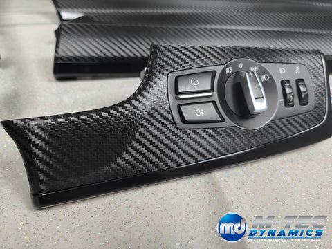 BMW F10 F11 AUTO INTERIOR TRIM SET - DEEP TEXTURED GLOSSY BLACK CARBON / BLACK ACCENT (MTD-TEX)