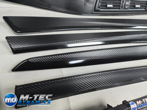 BMW F10 F11 AUTO INTERIOR TRIM SET - DEEP TEXTURED GLOSSY BLACK CARBON / BLACK ACCENT (MTD-TEX)