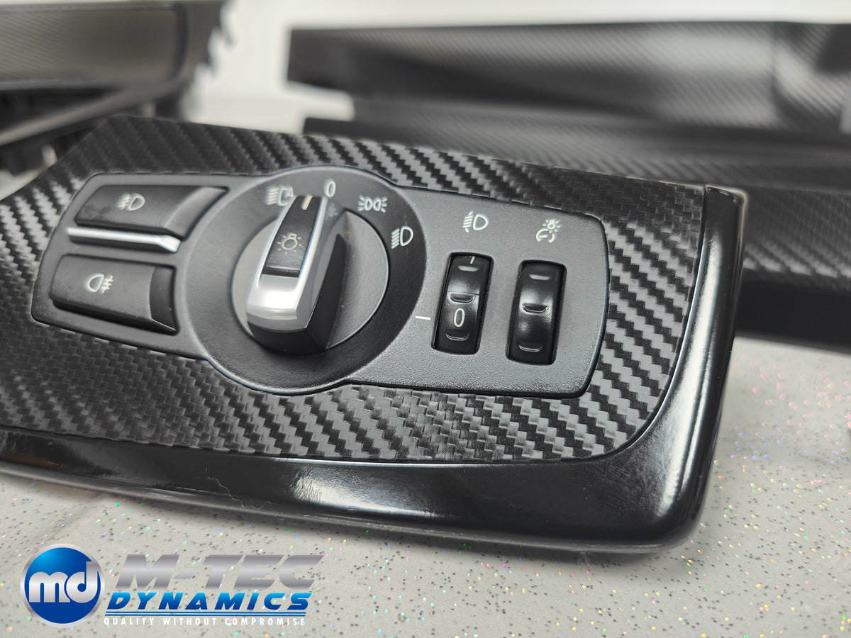 BMW F10 F11 AUTO INTERIOR TRIM SET - TEXTURED GLOSSY BLACK CARBON / BLACK ACCENT (MTD-TEX)
