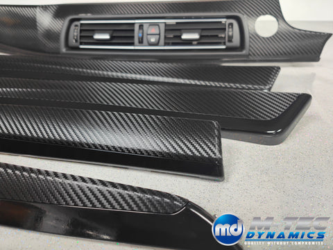 BMW F10 F11 AUTO INTERIOR TRIM SET - DEEP TEXTURED GLOSSY BLACK CARBON / BLACK ACCENT (MTD-TEX)