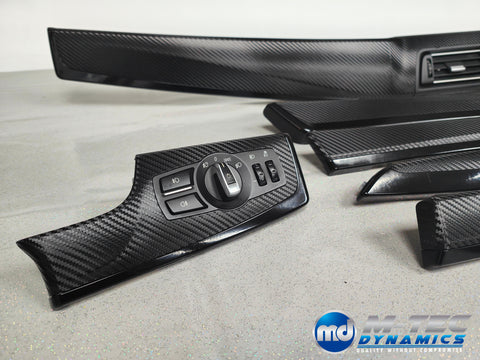 BMW F10 F11 M5 INTERIOR TRIM SET - DEEP TEXTURED GLOSSY BLACK CARBON / BLACK ACCENT (MTD-TEX)