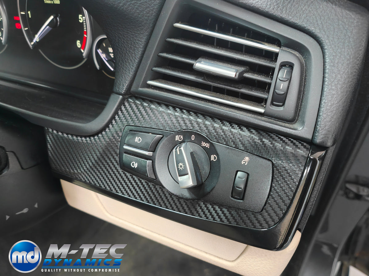 WRAPPING SERVICE - BMW F10 F11 INTERIOR TRIM SET - TEXTURED GLOSSY BLACK CARBON / GLOSS BLACK ACCENT TRIM