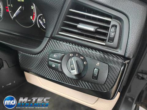 WRAPPING SERVICE - BMW F10 F11 INTERIOR TRIM SET - DEEP TEXTURED GLOSSY BLACK CARBON / GLOSS BLACK ACCENT TRIM