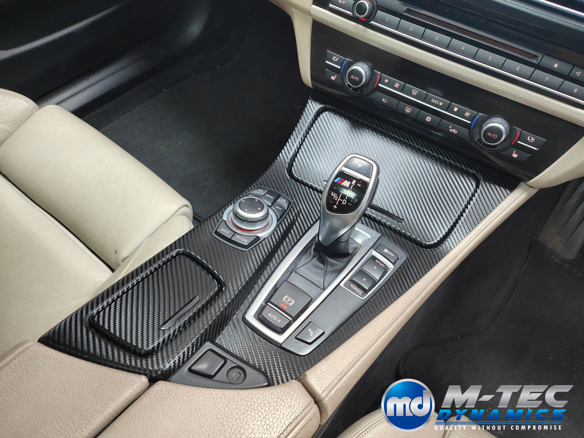 WRAPPING SERVICE - BMW F10 F11 INTERIOR TRIM SET - TEXTURED GLOSSY BLACK CARBON / GLOSS BLACK ACCENT TRIM