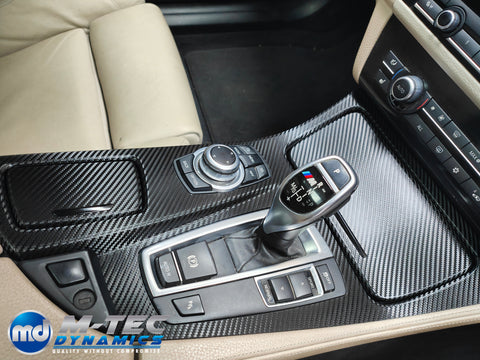 WRAPPING SERVICE - BMW F10 F11 INTERIOR TRIM SET - DEEP TEXTURED GLOSSY BLACK CARBON / GLOSS BLACK ACCENT TRIM