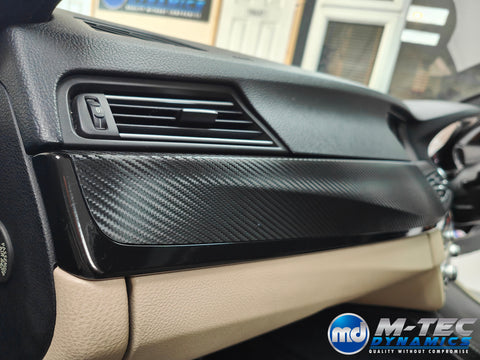 WRAPPING SERVICE - BMW F10 F11 INTERIOR TRIM SET - DEEP TEXTURED GLOSSY BLACK CARBON / GLOSS BLACK ACCENT TRIM