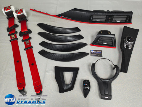 BMW F30 F31 F32 CUSTOM INTERIOR TRIM SET & SEAT BELT PACKAGE (RED)