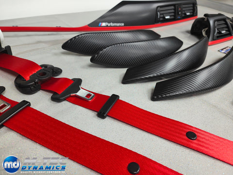 BMW F30 F31 F32 CUSTOM INTERIOR TRIM SET & SEAT BELT PACKAGE (RED)