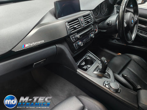 WRAPPING SERVICE - BMW F3X INTERIOR TRIM SET - DEEP TEXTURED GLOSSY CARBON / GLOSS BLACK ACCENT (MTD-TEX) - F30 F31 F32 F33 F36