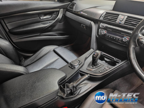 WRAPPING SERVICE - BMW F3X INTERIOR TRIM SET - DEEP TEXTURED GLOSSY CARBON / GLOSS BLACK ACCENT (MTD-TEX) - F30 F31 F32 F33 F36