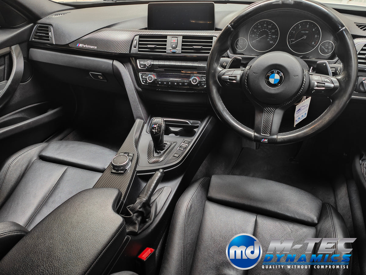 WRAPPING SERVICE - BMW F3X INTERIOR TRIM SET - TEXTURED CARBON / GLOSS BLACK ACCENT - (F30 F31 F32 F33 F36)