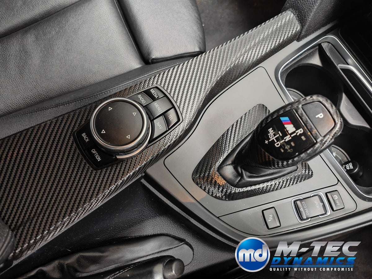 WRAPPING SERVICE - BMW F3X INTERIOR TRIM SET - TEXTURED CARBON / GLOSS BLACK ACCENT - (F30 F31 F32 F33 F36)