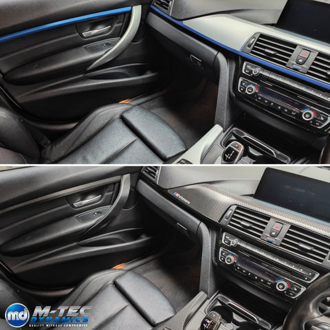 WRAPPING SERVICE - BMW F3X INTERIOR TRIM SET - DEEP TEXTURED GLOSSY CARBON / GLOSS BLACK ACCENT (MTD-TEX) - F30 F31 F32 F33 F36