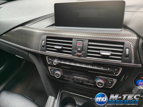 WRAPPING SERVICE - BMW F3X INTERIOR TRIM SET - DEEP TEXTURED GLOSSY CARBON / SILVER ACCENT (MTD-TEX) - F30 F31 F32 F33 F36