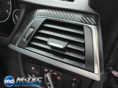 WRAPPING SERVICE - BMW F3X INTERIOR TRIM SET - DEEP TEXTURED GLOSSY CARBON / SILVER ACCENT (MTD-TEX) - F30 F31 F32 F33 F36