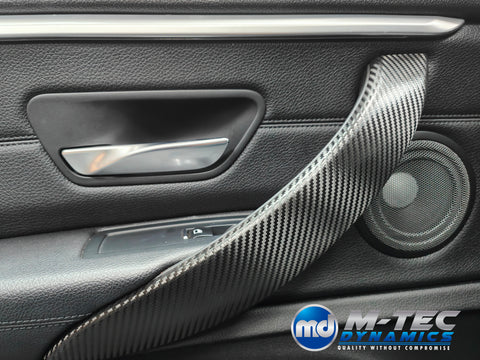 WRAPPING SERVICE - BMW F3X INTERIOR TRIM SET - DEEP TEXTURED GLOSSY CARBON / SILVER ACCENT (MTD-TEX) - F30 F31 F32 F33 F36