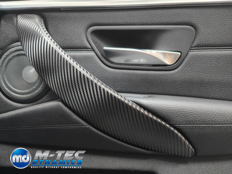 WRAPPING SERVICE - BMW F3X INTERIOR TRIM SET - DEEP TEXTURED GLOSSY CARBON / SILVER ACCENT (MTD-TEX) - F30 F31 F32 F33 F36