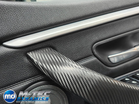 WRAPPING SERVICE - BMW F3X INTERIOR TRIM SET - DEEP TEXTURED GLOSSY CARBON / SILVER ACCENT (MTD-TEX) - F30 F31 F32 F33 F36