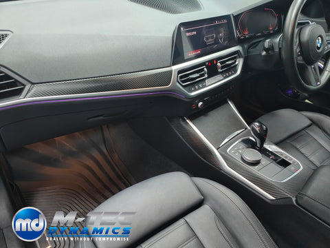 WRAPPING SERVICE - BMW G20 G21 INTERIOR TRIM SET INC. STEERING WHEEL TRIM - DEEP TEXTURED GLOSSY BLACK CARBON (MTD-TEX)