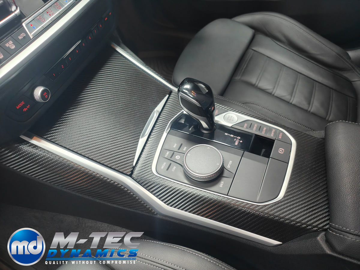WRAPPING SERVICE - BMW G20 G21 G22 / G26 GC INTERIOR TRIM SET INC. STEERING WHEEL TRIM - DEEP TEXTURED GLOSSY BLACK CARBON (MTD-TEX)