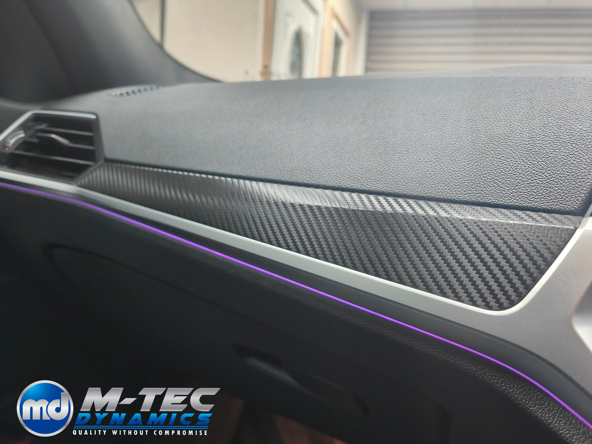 WRAPPING SERVICE - BMW G20 G21 G22 / G26 GC INTERIOR TRIM SET INC. STEERING WHEEL TRIM - DEEP TEXTURED GLOSSY BLACK CARBON (MTD-TEX)