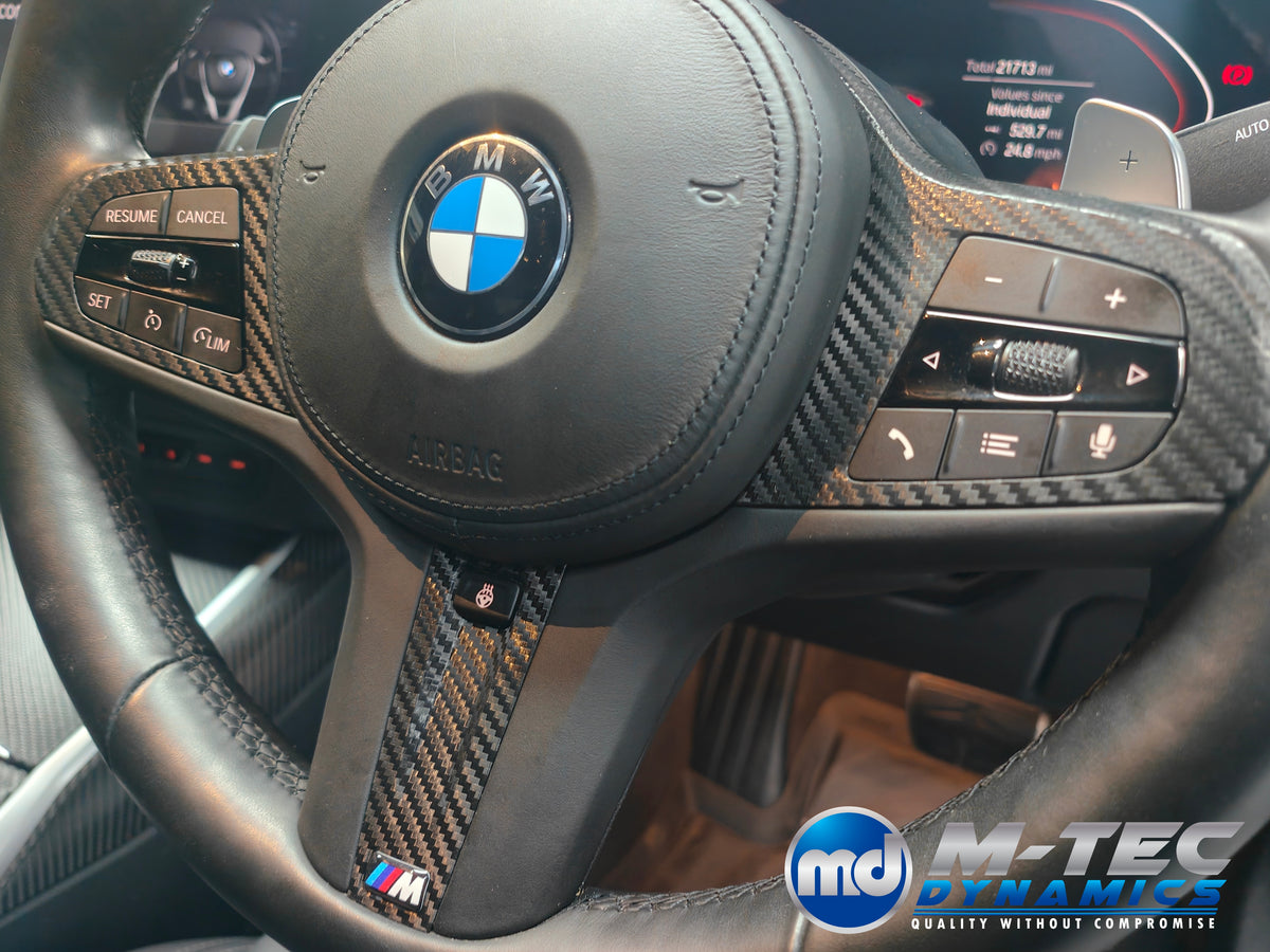 WRAPPING SERVICE - BMW G20 G21 G22 / G26 GC INTERIOR TRIM SET INC. STEERING WHEEL TRIM - DEEP TEXTURED GLOSSY BLACK CARBON (MTD-TEX)
