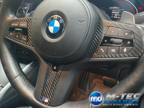 WRAPPING SERVICE - BMW G20 G21 INTERIOR TRIM SET INC. STEERING WHEEL TRIM - DEEP TEXTURED GLOSSY BLACK CARBON (MTD-TEX)