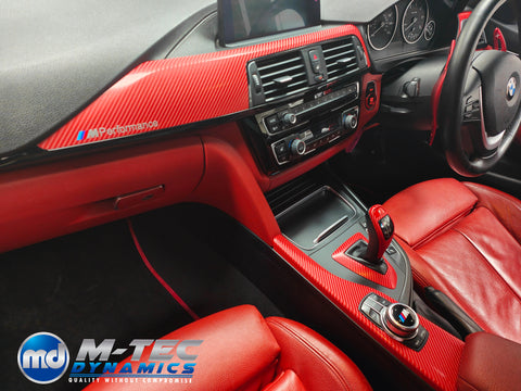 BMW F3X CUSTOM INTERIOR TRIM SET -  RED 4D CARBON / BLACK ACCENT